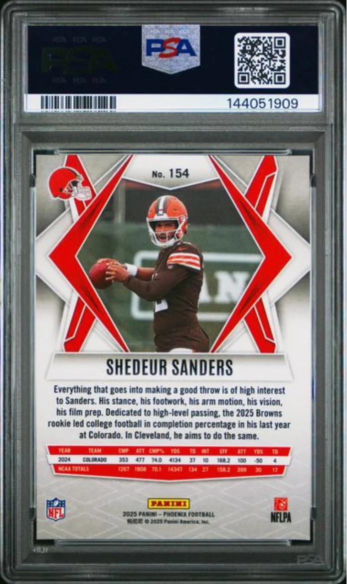 Graded 2025 Panini Phoenix Shedeur Sanders #154 Silver Pyramids Rookie RC Football Card PSA 10 Gem Mint - Image 2