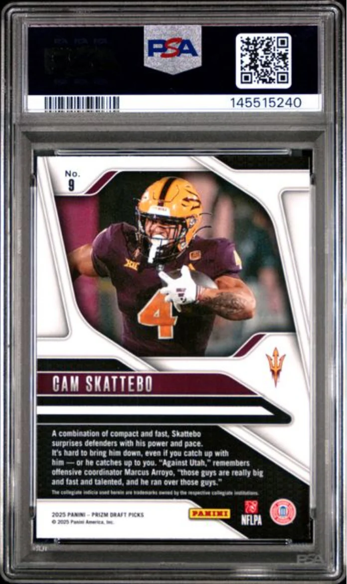 Graded 2025 Panini Prizm Draft Picks Cam Skattebo #9 Rookie RC Football Card PSA 10 Gem Mint - Image 2