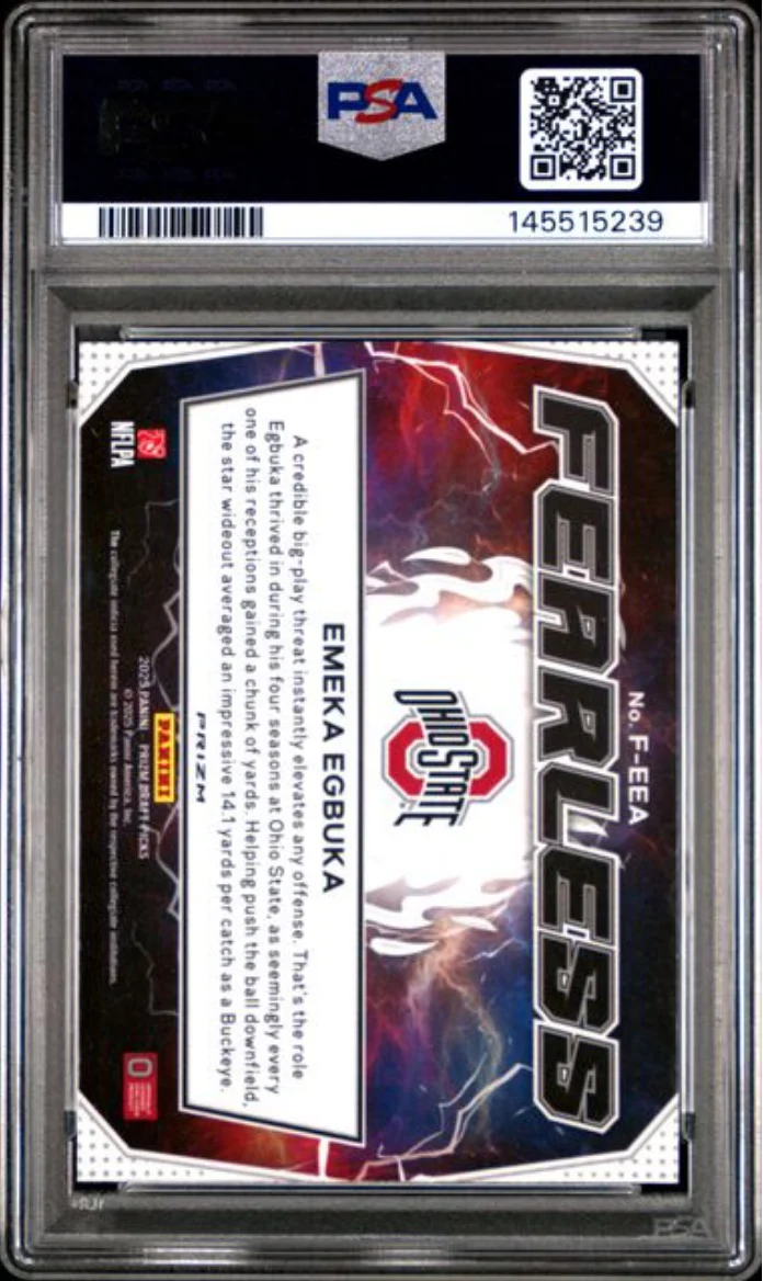 Graded 2025 Panini Prizm Draft Picks Emeka Egbuka #FEEA Fearless Green Prizm Rookie RC Football Card PSA 10 Gem Mint - Image 2