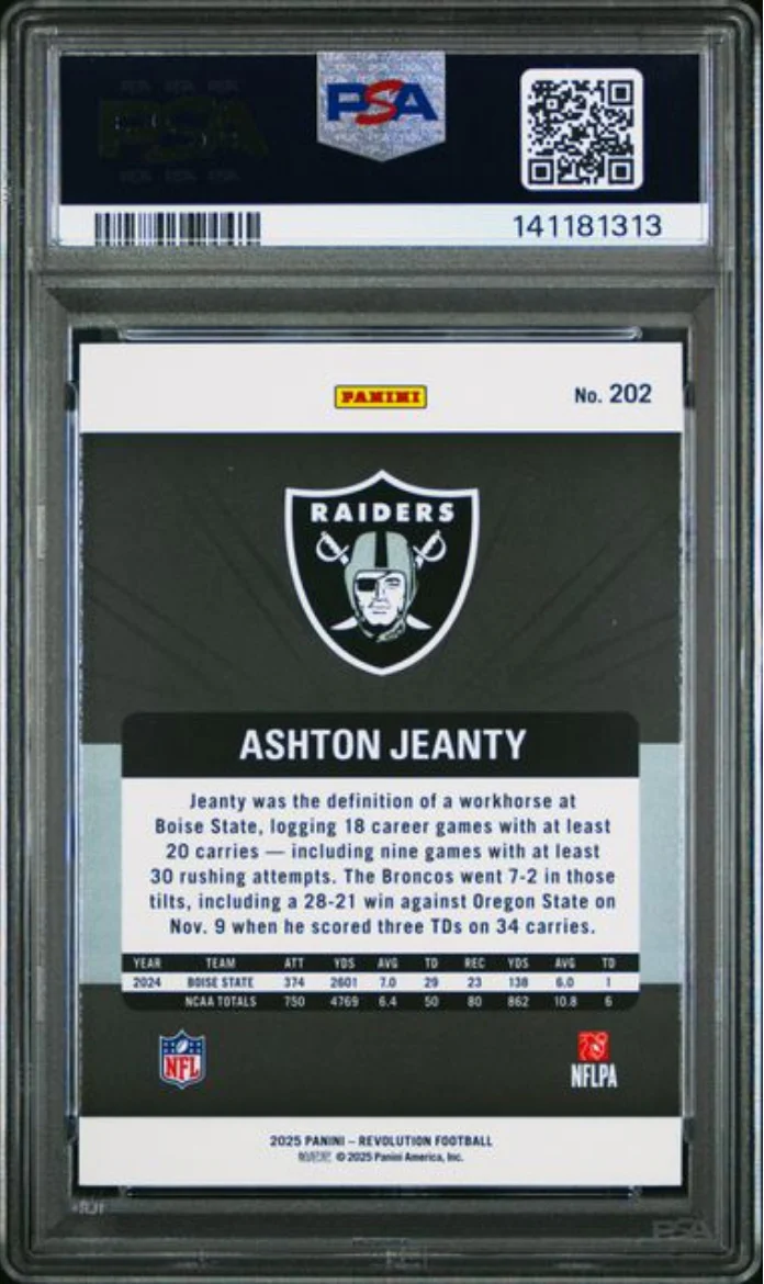 Graded 2025 Panini Revolution Ashton Jeanty #202 Rookie RC Football Card PSA 10 Gem Mint - Image 2