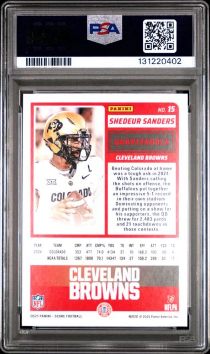 Graded 2025 Panini Score Shedeur Sanders #15 Rookie RC Football Card PSA 10 Gem Mint - Image 2
