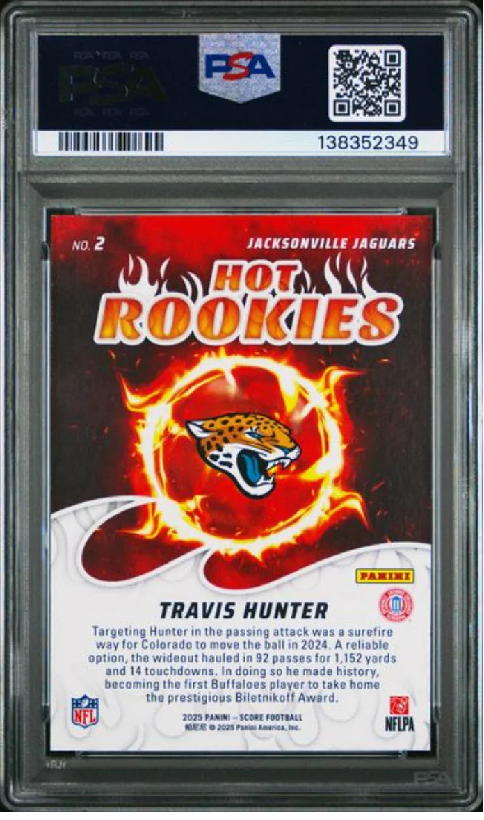 Graded 2025 Panini Score Travis Hunter #2 Hot Rookies Rookie RC Football Card PSA 10 Gem Mint - Image 2