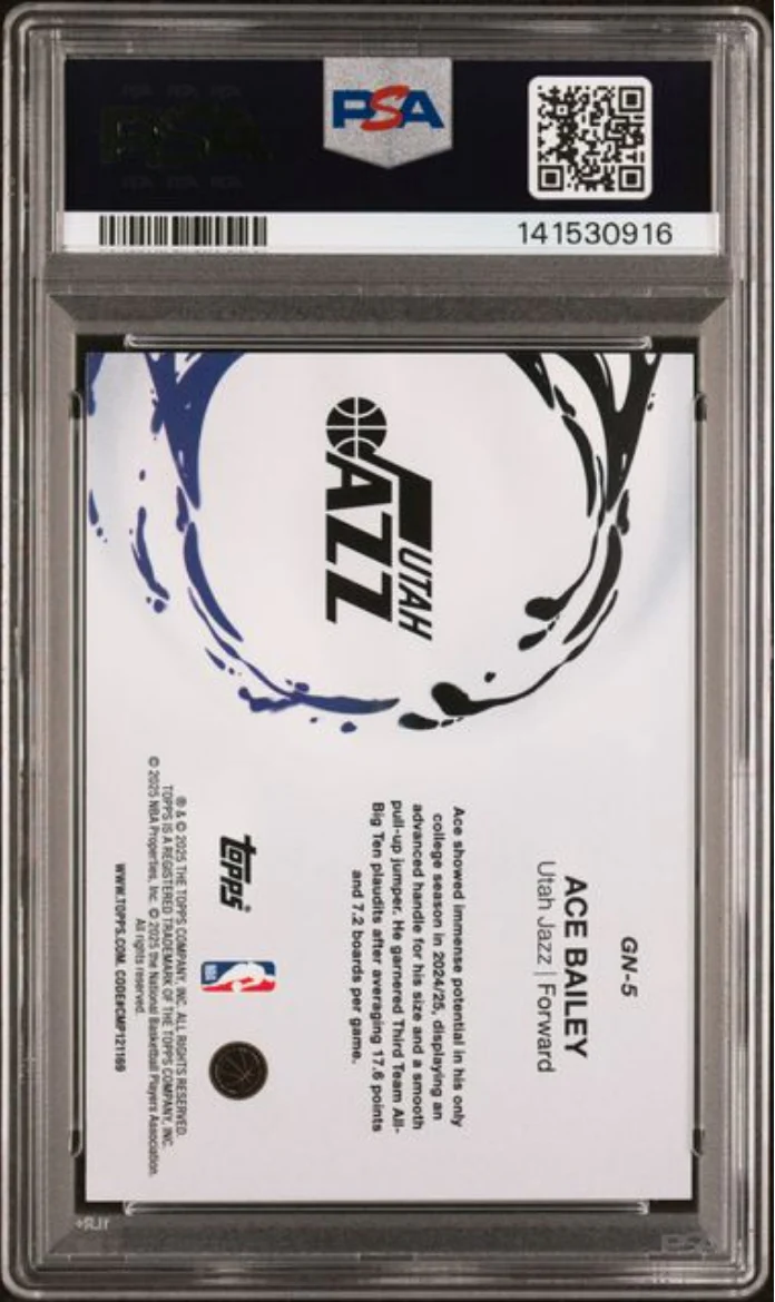 Graded 2025 Topps Ace Bailey #GN5 Generation Now Rookie RC Basketball Card PSA 10 Gem Mint - Image 2