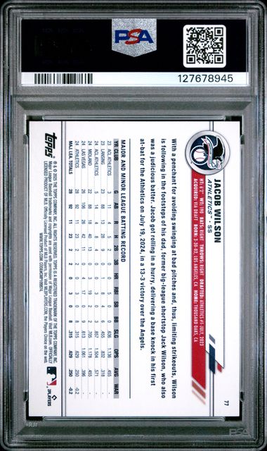 Graded 2025 Topps All Star Game Jacob Wilson #77 Rainbow Foil Rookie RC Baseball Card PSA 10 Gem Mint - Image 2