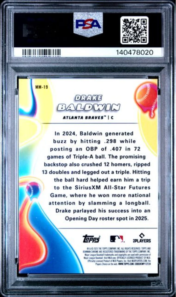 Graded 2025 Topps Bowman Chrome Drake Baldwin #MM19 Melt Mashers Rookie RC Baseball Card PSA 10 Gem Mint - Image 2