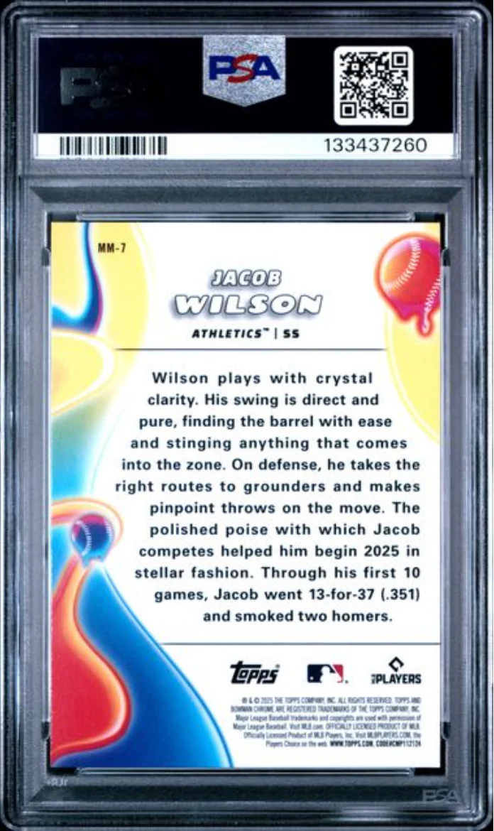 Graded 2025 Topps Bowman Chrome Jacob Wilson #MM7 Melt Mashers Rookie RC Baseball Card PSA 10 Gem Mint - Image 2