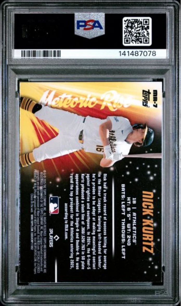 Graded 2025 Topps Bowman Chrome Mega Box Nick Kurtz #7 Meteoric Rise Rookie RC Baseball Card PSA 10 Gem Mint - Image 2