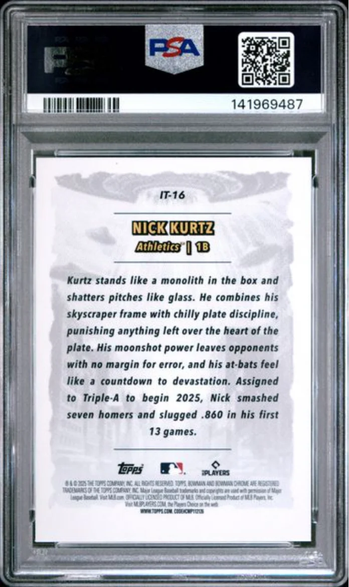 Graded 2025 Topps Bowman Chrome Nick Kurtz #IT16 It Came to the League Rookie RC Baseball Card PSA 10 Gem Mint - Image 2