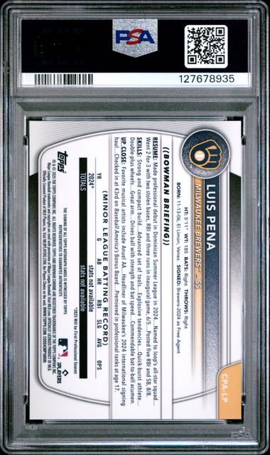 Graded 2025 Topps Bowman Luis Pena #CPALP Chrome Prospects Autograph Rookie RC Baseball Card PSA 9 Mint - Image 2