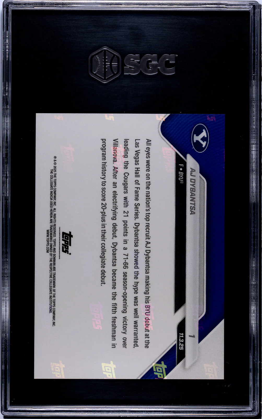 Graded 2025 Topps Bowman U Now AJ Dybantsa #1 Rookie RC Basketball Card SGC 9.5 Mint+ - Image 2