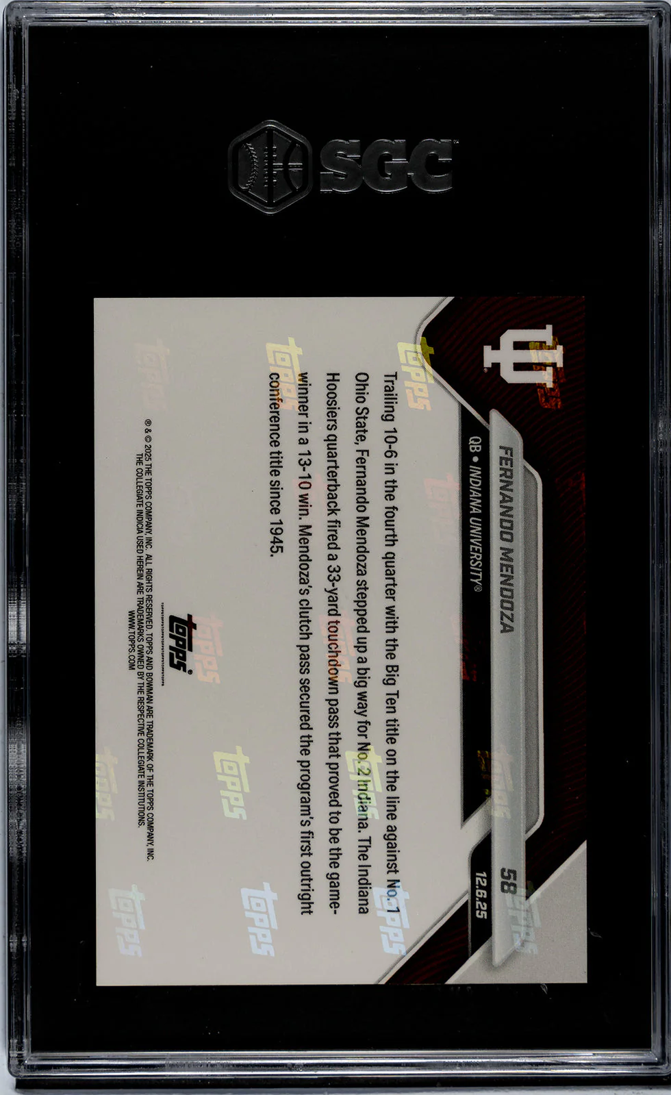 Graded 2025 Topps Bowman U Now Fernando Mendoza #58 Rookie RC Football Card SGC 9.5 Mint+ - Image 2