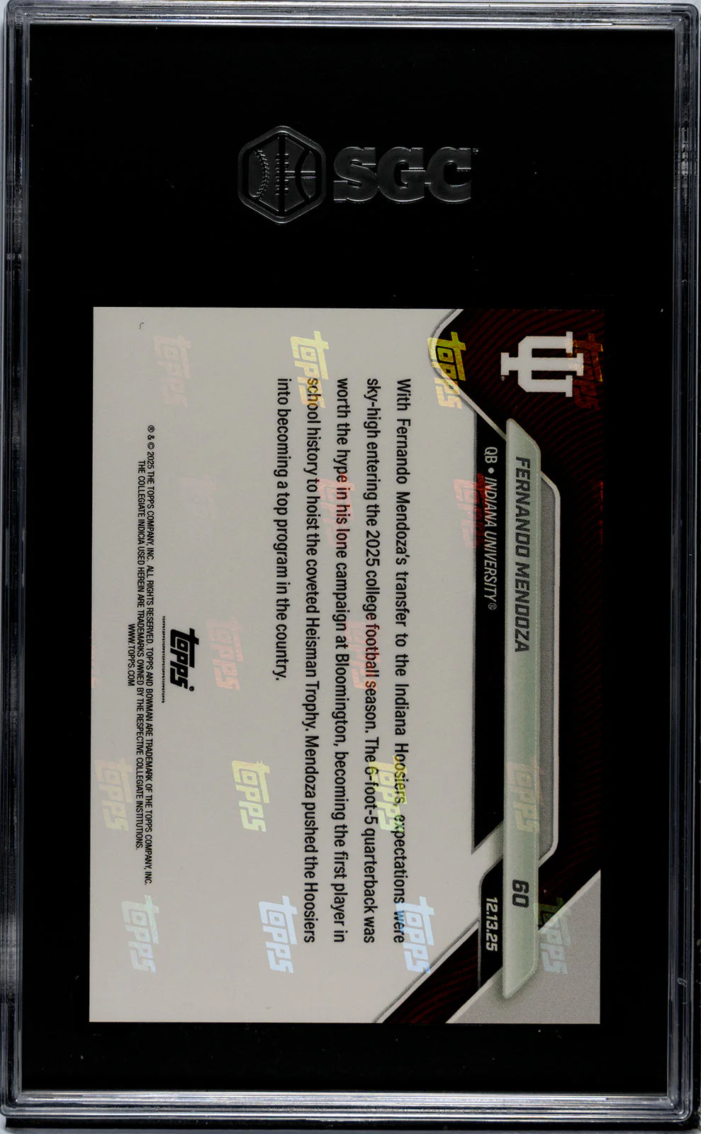 Graded 2025 Topps Bowman U Now Fernando Mendoza #60 Rookie RC Football Card SGC 9.5 Mint+ - Image 2