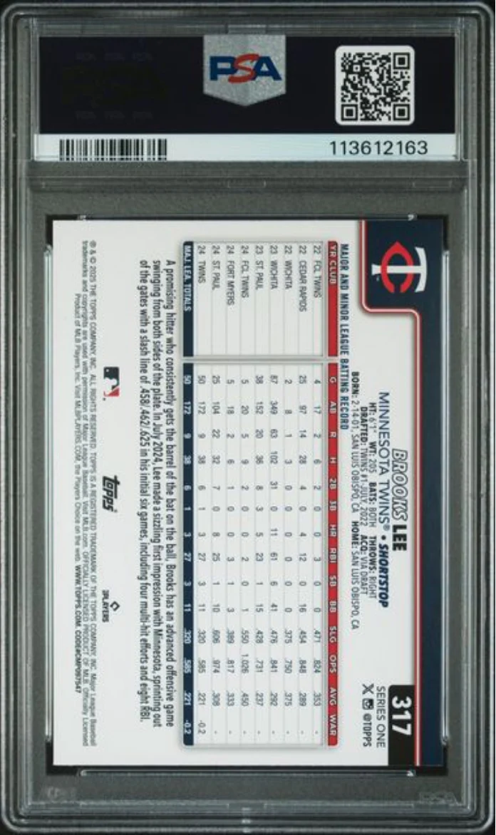Graded 2025 Topps Brooks Lee #317 Diamante Foil Rookie RC Baseball Card PSA 10 Gem Mint - Image 2