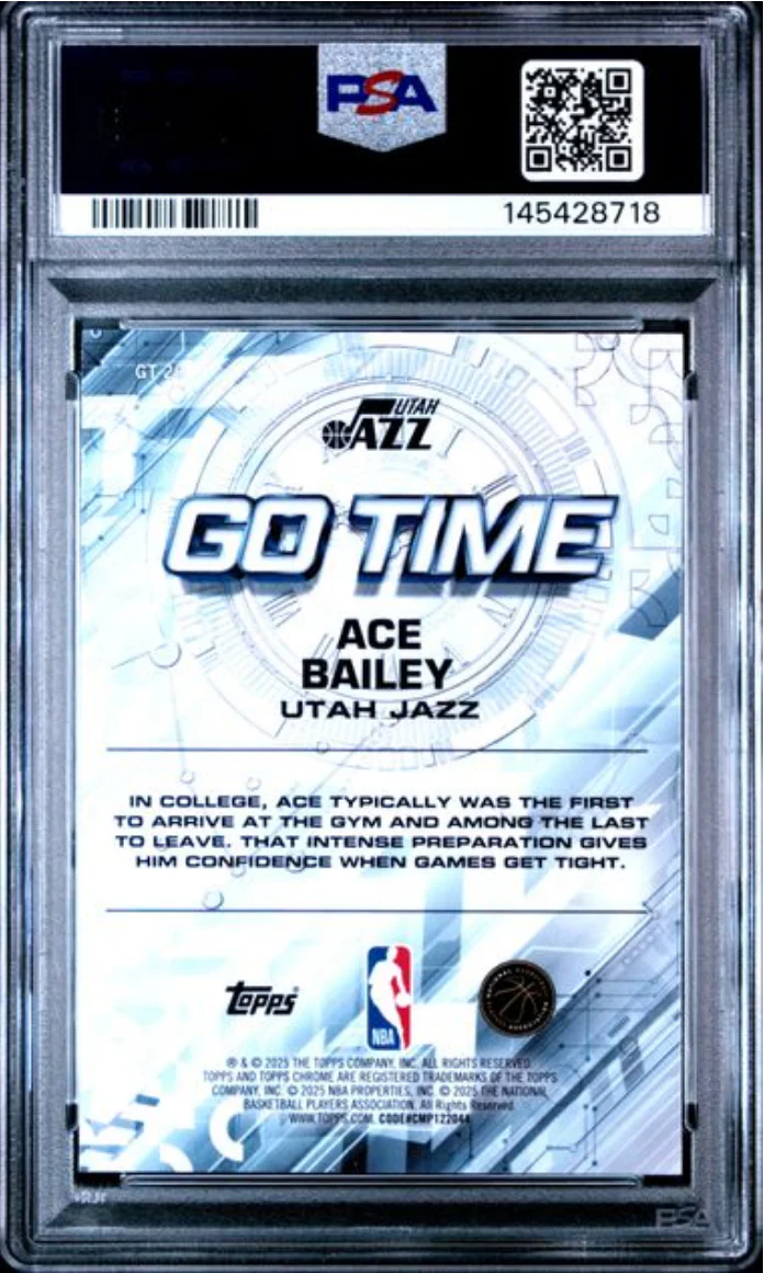Graded 2025 Topps Chrome Ace Bailey #GT20 Go Time Rookie RC Basketball Card PSA 10 Gem Mint - Image 2
