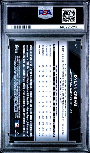 Graded 2025 Topps Chrome Black Dylan Crews #127 Variation Rookie RC Baseball Card PSA 10 Gem Mint - Image 2
