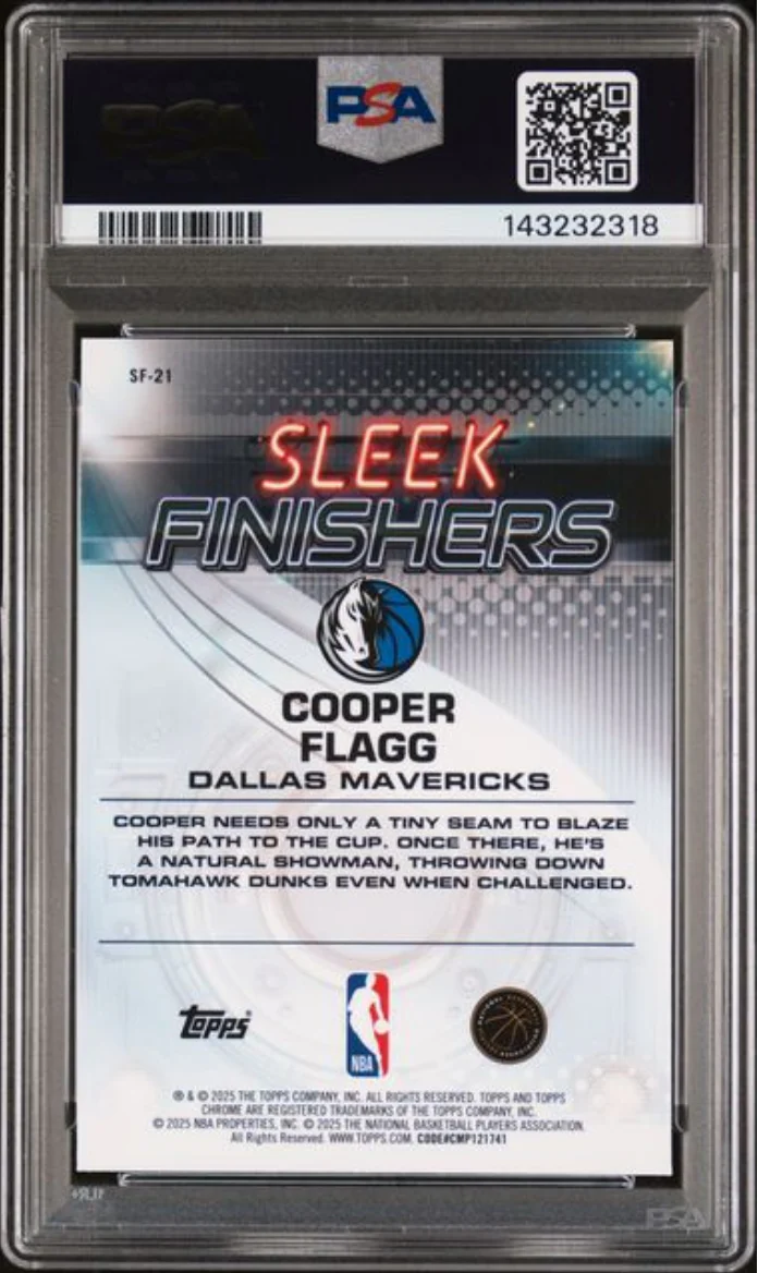 Graded 2025 Topps Chrome Cooper Flagg #SF21 Sleek Finishers Rookie RC Basketball Card PSA 10 Gem Mint - Image 2