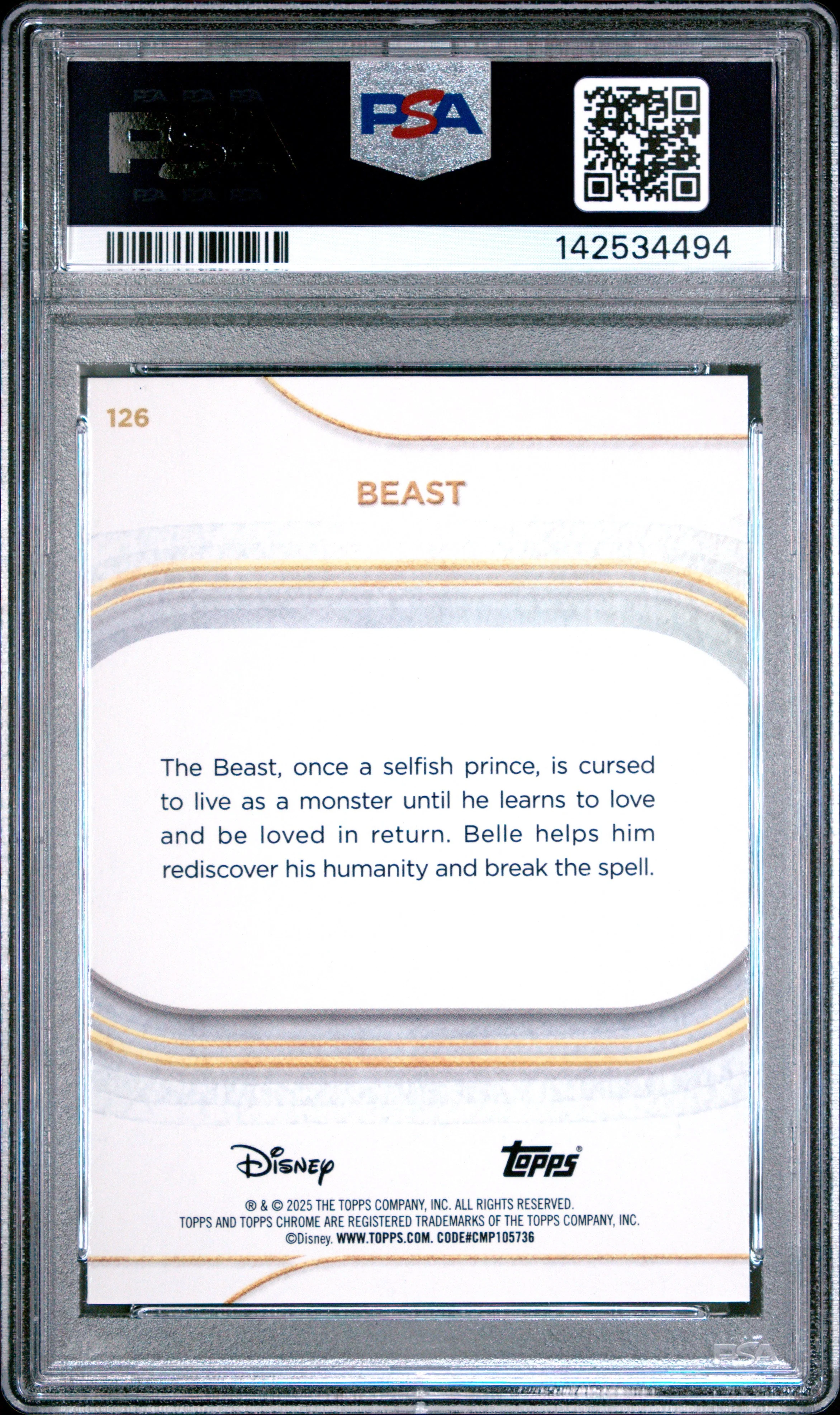 Graded 2025 Topps Chrome Disney Beast #126 Beauty and the Beast Trading Card PSA 10 Gem Mint - Image 2