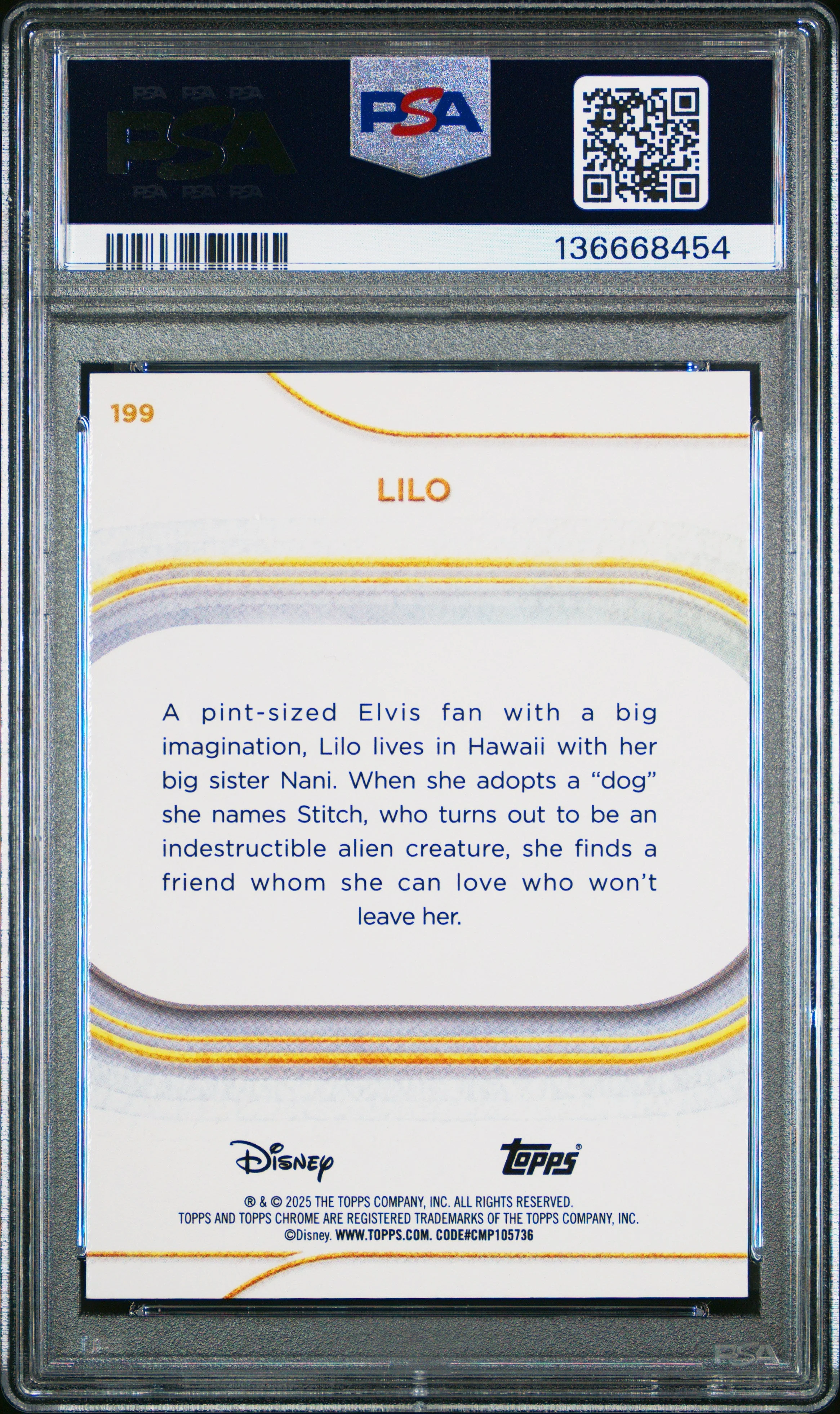 Graded 2025 Topps Chrome Disney Lilo #199 Yellow Mini Diamonds Lilo & Stitch Trading Card PSA 10 Gem Mint - Image 2