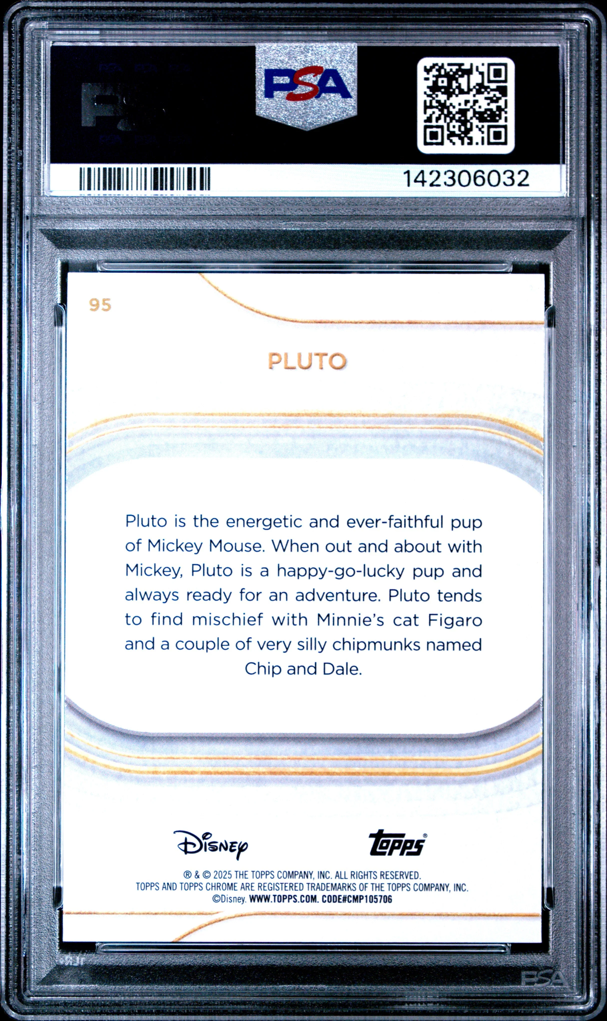 Graded 2025 Topps Chrome Disney Sapphire Pluto #95 Trading Card PSA 10 Gem Mint - Image 2
