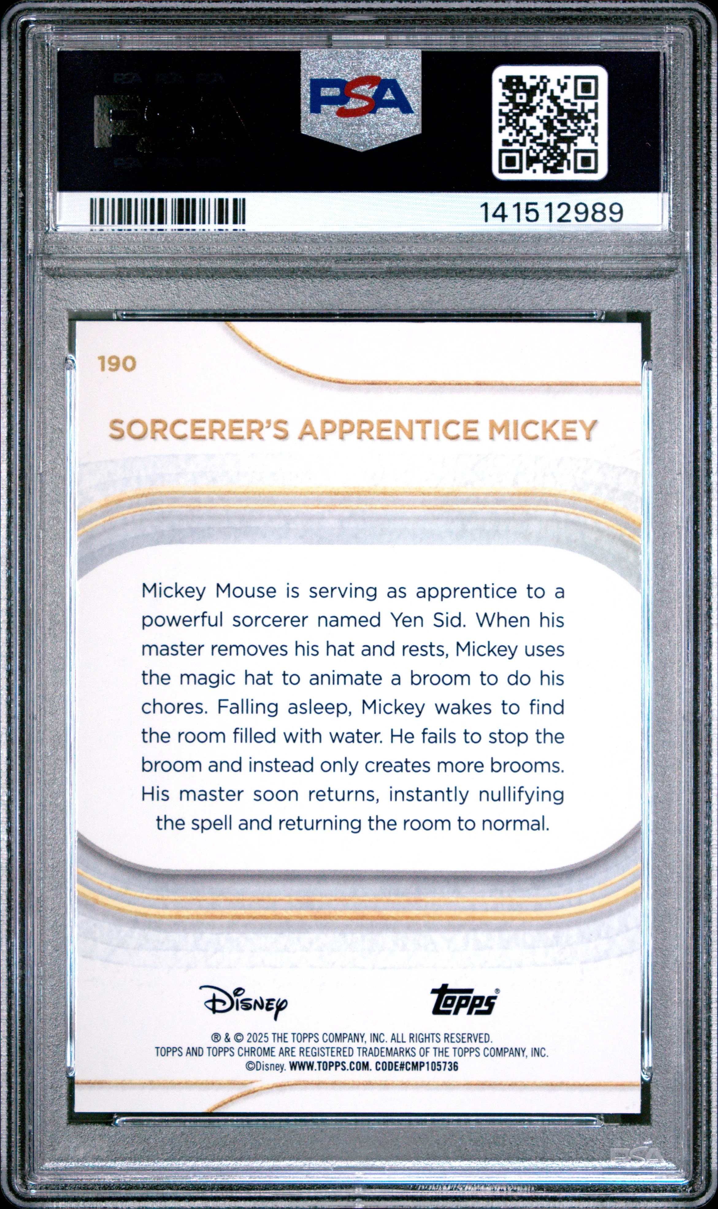 Graded 2025 Topps Chrome Disney Sorcerer's Apprentice Mickey #190 Fantasia Trading Card PSA 10 Gem Mint - Image 2