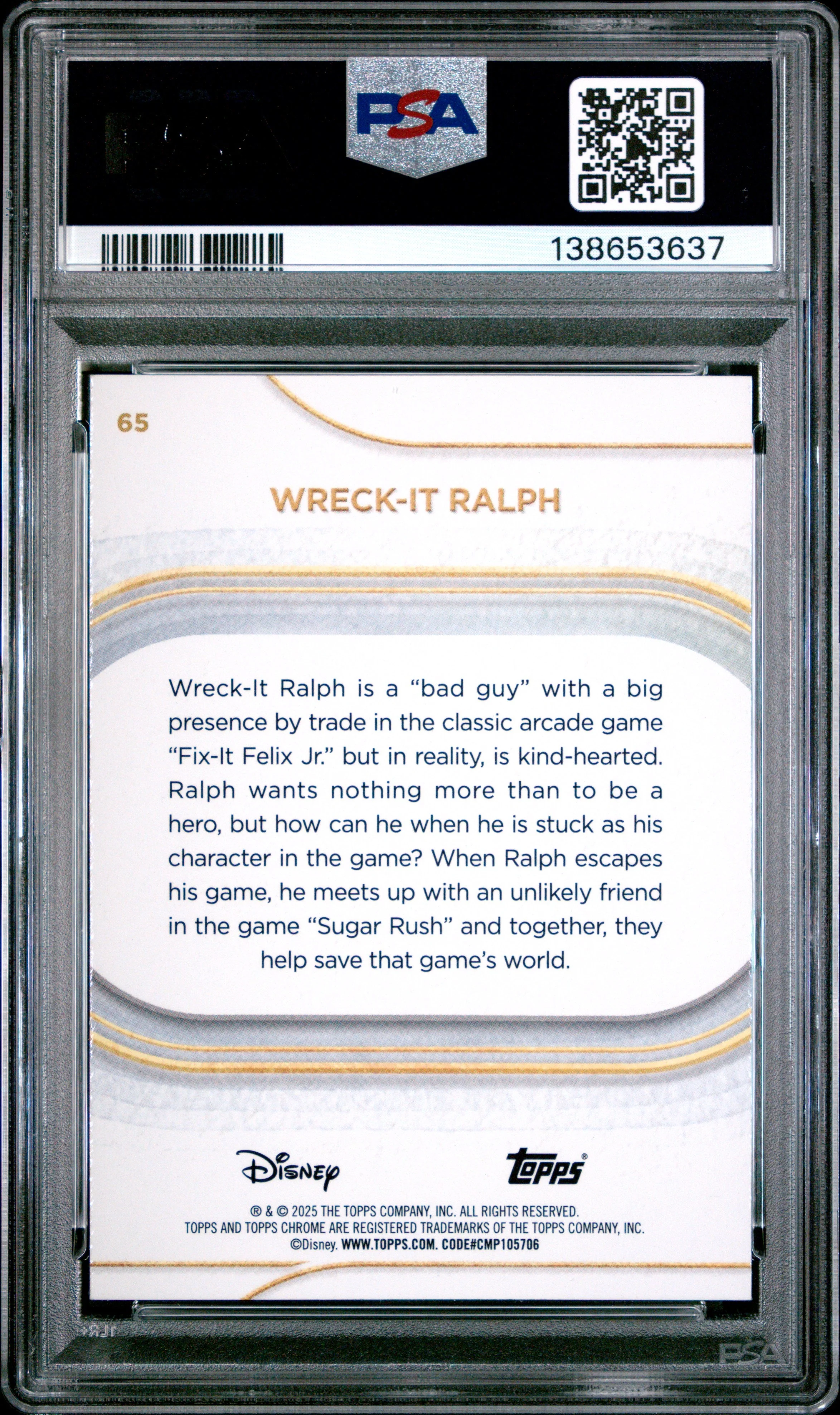 Graded 2025 Topps Chrome Disney Wreck-It Ralph #65 Blue Mini Diamonds #/150 Trading Card PSA 10 Gem Mint - Image 2