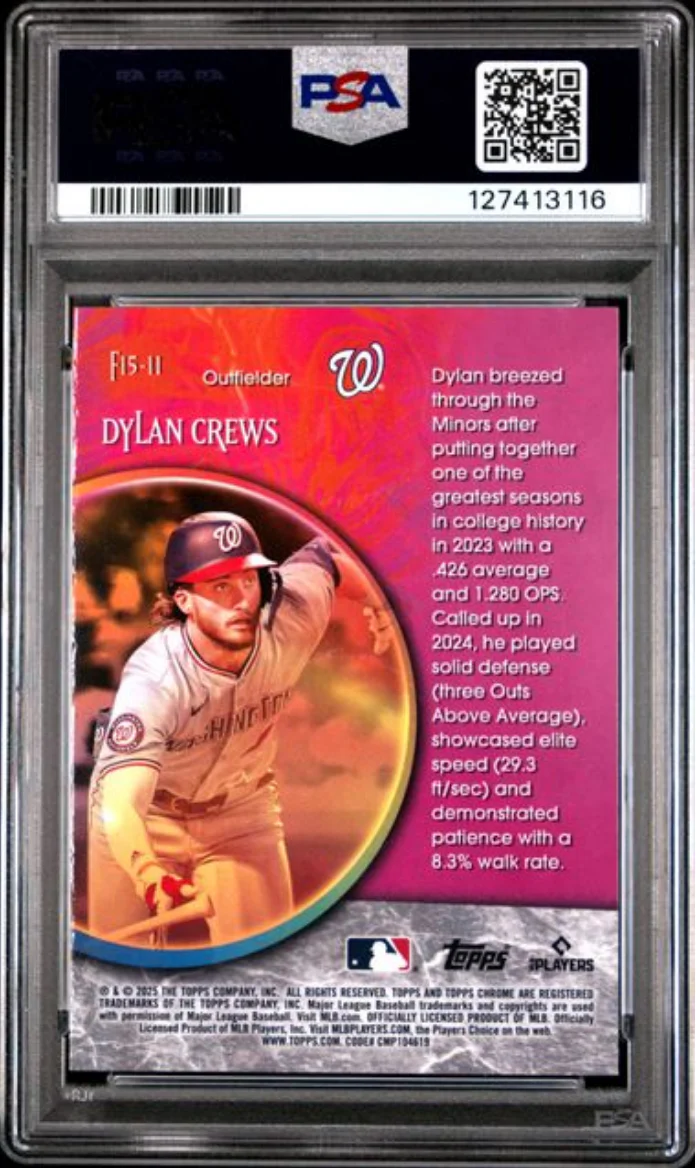 Graded 2025 Topps Chrome Dylan Crews #F15-11 Fortune 15 Rookie RC Baseball Card PSA 10 Gem Mint - Image 2