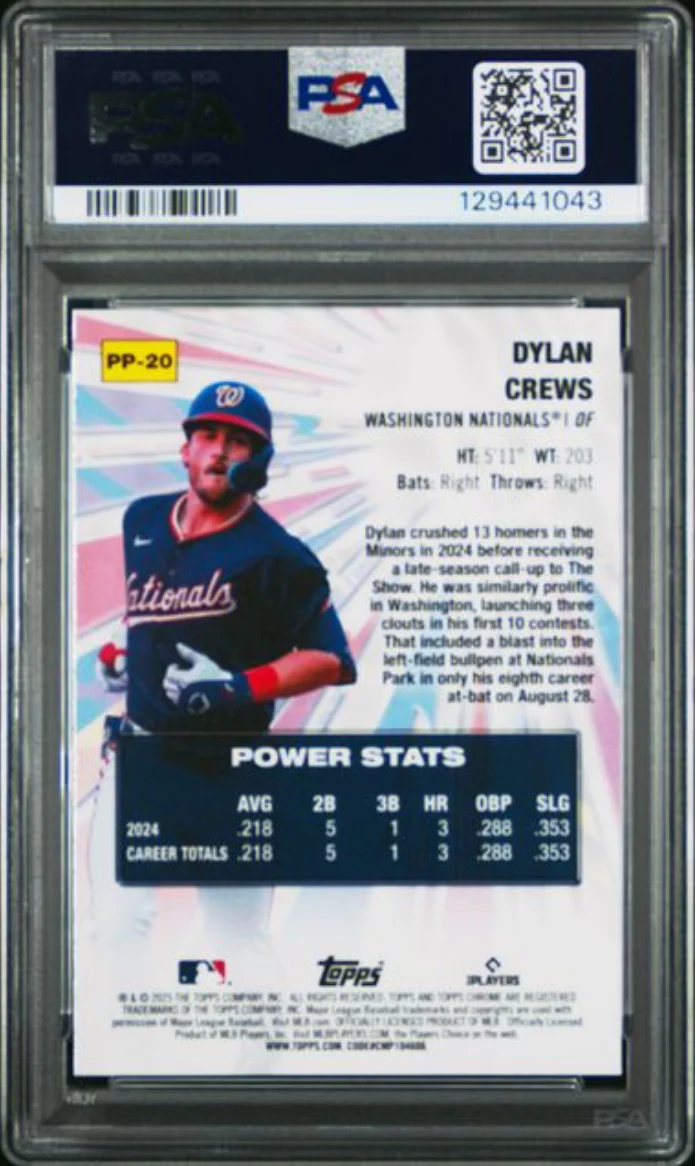 Graded 2025 Topps Chrome Dylan Crews #PP20 Power Players Rookie RC Baseball Card PSA 10 Gem Mint - Image 2