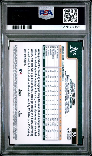 Graded 2025 Topps Chrome Jacob Wilson #96 Raywave Rookie RC Baseball Card PSA 10 Gem Mint - Image 2