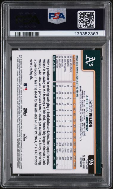 Graded 2025 Topps Chrome Jacob Wilson #96 Refractor Rookie RC Baseball Card PSA 10 Gem Mint - Image 2