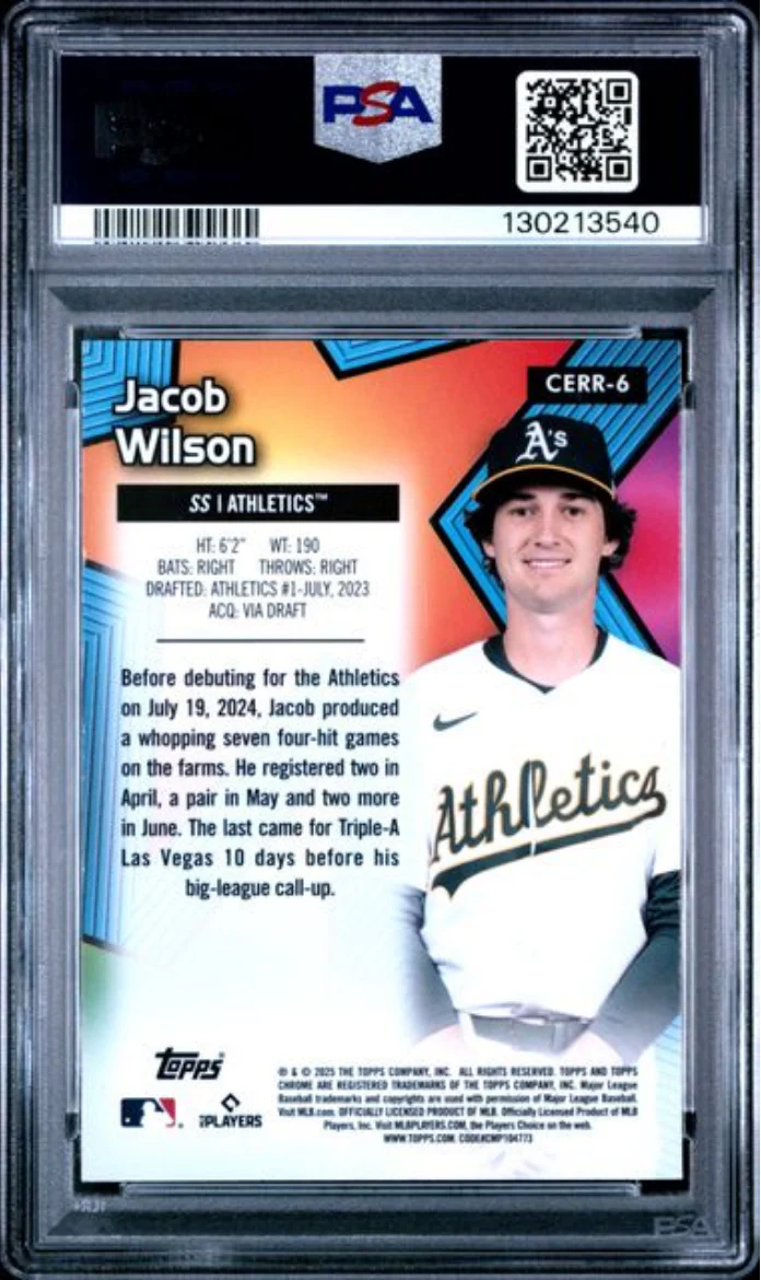 Graded 2025 Topps Chrome Jacob Wilson #CERR6 All Etch Rookie Rush Rookie RC Baseball Card PSA 10 Gem Mint - Image 2