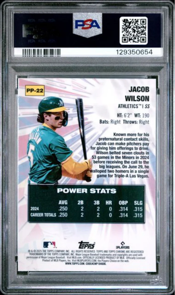 Graded 2025 Topps Chrome Jacob Wilson #PP22 Power Players Rookie RC Baseball Card PSA 10 Gem Mint - Image 2