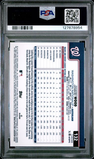 Graded 2025 Topps Chrome James Wood #132 Raywave Rookie RC Baseball Card PSA 10 Gem Mint - Image 2