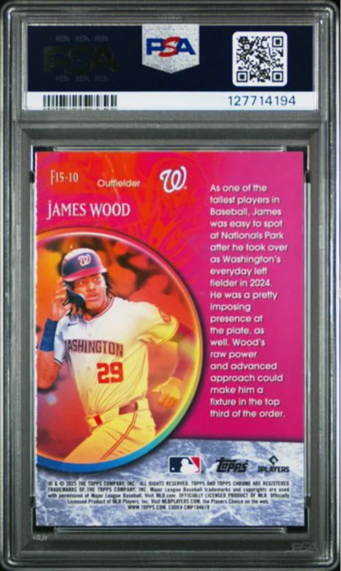 Graded 2025 Topps Chrome James Wood #F15-10 Fortune 15 Rookie RC Baseball Card PSA 10 Gem Mint - Image 2