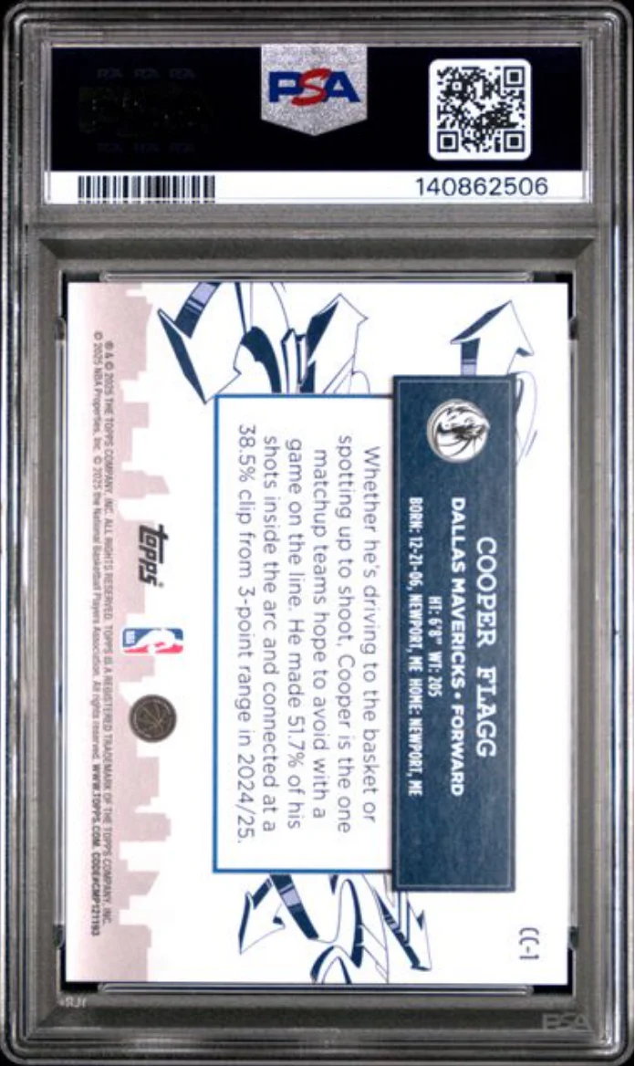 Graded 2025 Topps Cooper Flagg #CC1 Clutch City Prospects Rookie RC Basketball Card PSA 9 Mint - Image 2