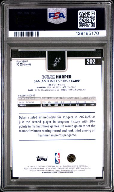 Graded 2025 Topps Dylan Harper #202 Sandglitter Rookie RC Basketball Card PSA 9 Mint - Image 2