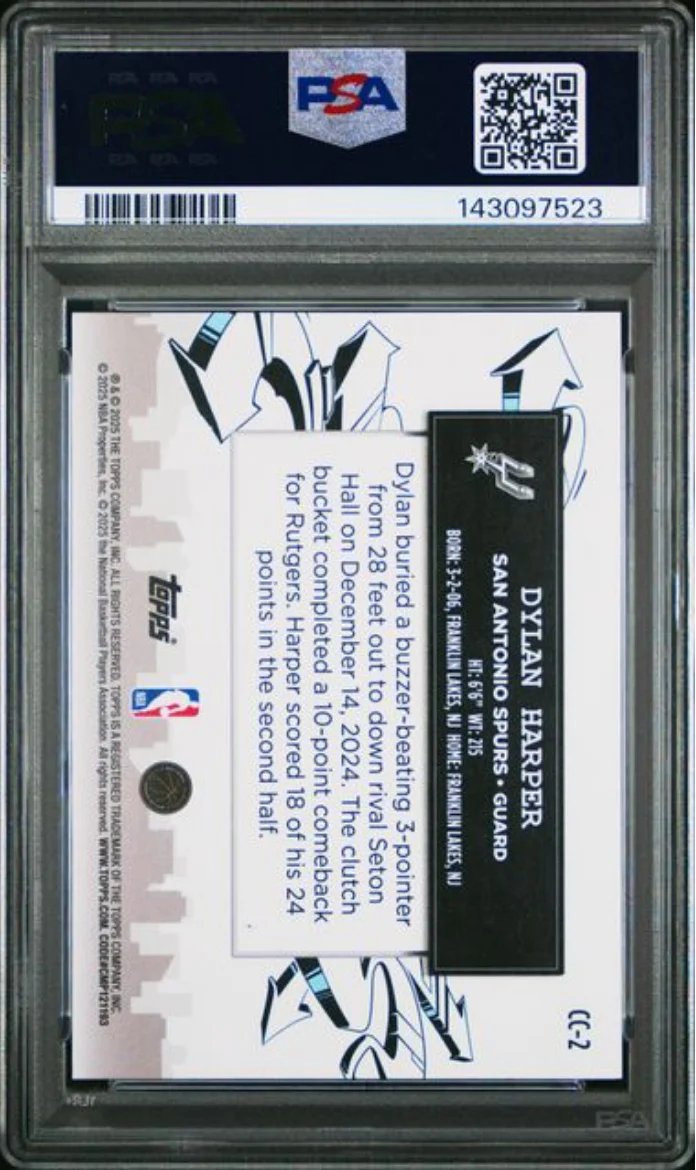 Graded 2025 Topps Dylan Harper #CC2 Clutch City Prospects Holo Foil Rookie RC Basketball Card PSA 10 Gem Mint - Image 2