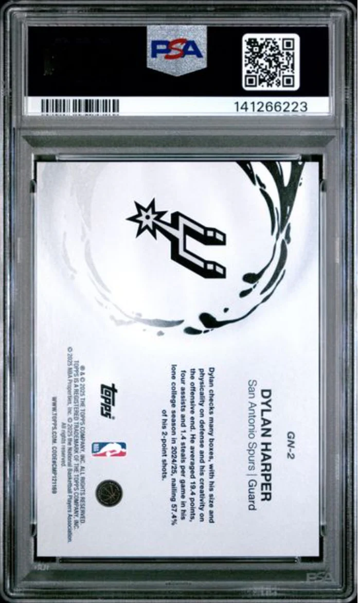 Graded 2025 Topps Dylan Harper #GN2 Generation Now Rookie RC Basketball Card PSA 10 Gem Mint - Image 2