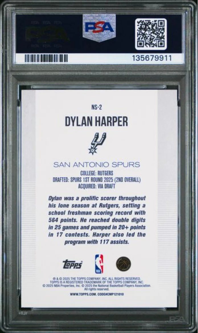 Graded 2025 Topps Dylan Harper #NS2 New School Rookie RC Basketball Card PSA 10 Gem Mint - Image 2