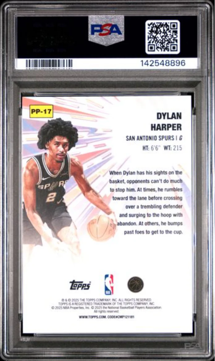 Graded 2025 Topps Dylan Harper #PP17 Power Players Holo Foil Rookie RC Basketball Card PSA 10 Gem Mint - Image 2