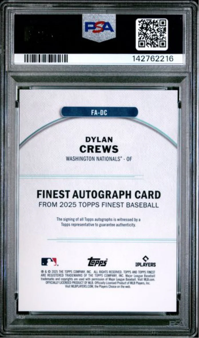Graded 2025 Topps Finest Dylan Crews #DC Finest Autograph Green Refractor /75 Rookie RC Baseball Card PSA 10 Gem Mint - Image 2