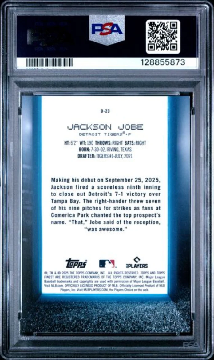 Graded 2025 Topps Finest Jackson Jobe #D23 Debut Gold Refractor /50 Rookie RC Baseball Card PSA 10 Gem Mint - Image 2