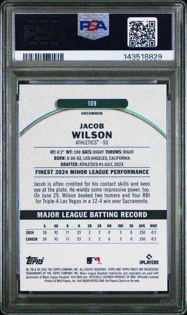 Graded 2025 Topps Finest Jacob Wilson #109 Rookie RC Baseball Card PSA 10 Gem Mint - Image 2