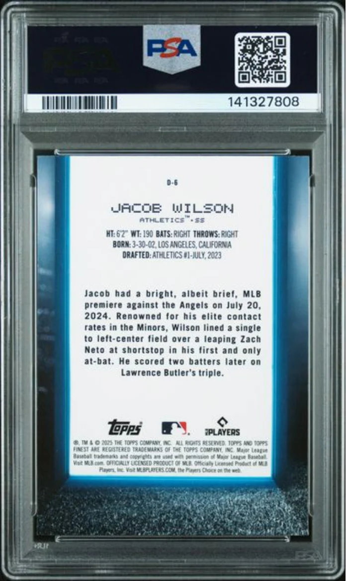Graded 2025 Topps Finest Jacob Wilson #D6 Debut Rookie RC Baseball Card PSA 10 Gem Mint - Image 2