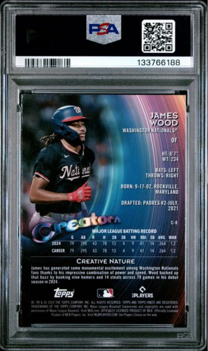 Graded 2025 Topps Finest James Wood #C8 Creators Rookie RC Baseball Card PSA 10 Gem Mint - Image 2
