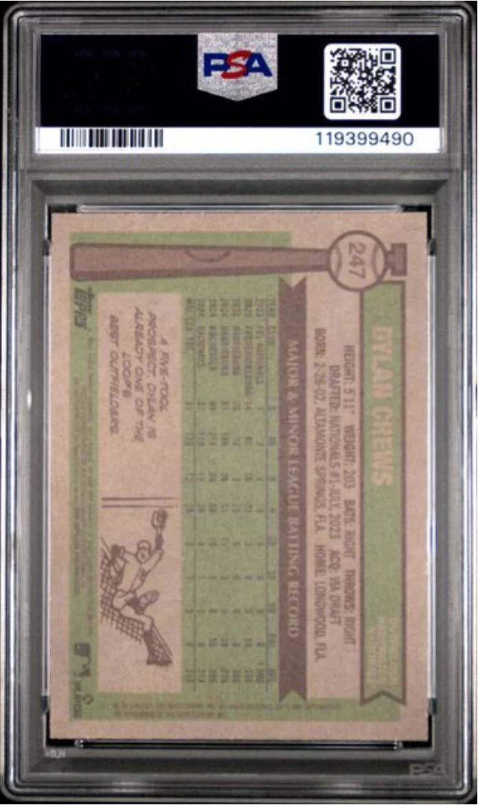 Graded 2025 Topps Heritage Dylan Crews #247 Rookie RC Baseball Card PSA 10 Gem Mint - Image 2