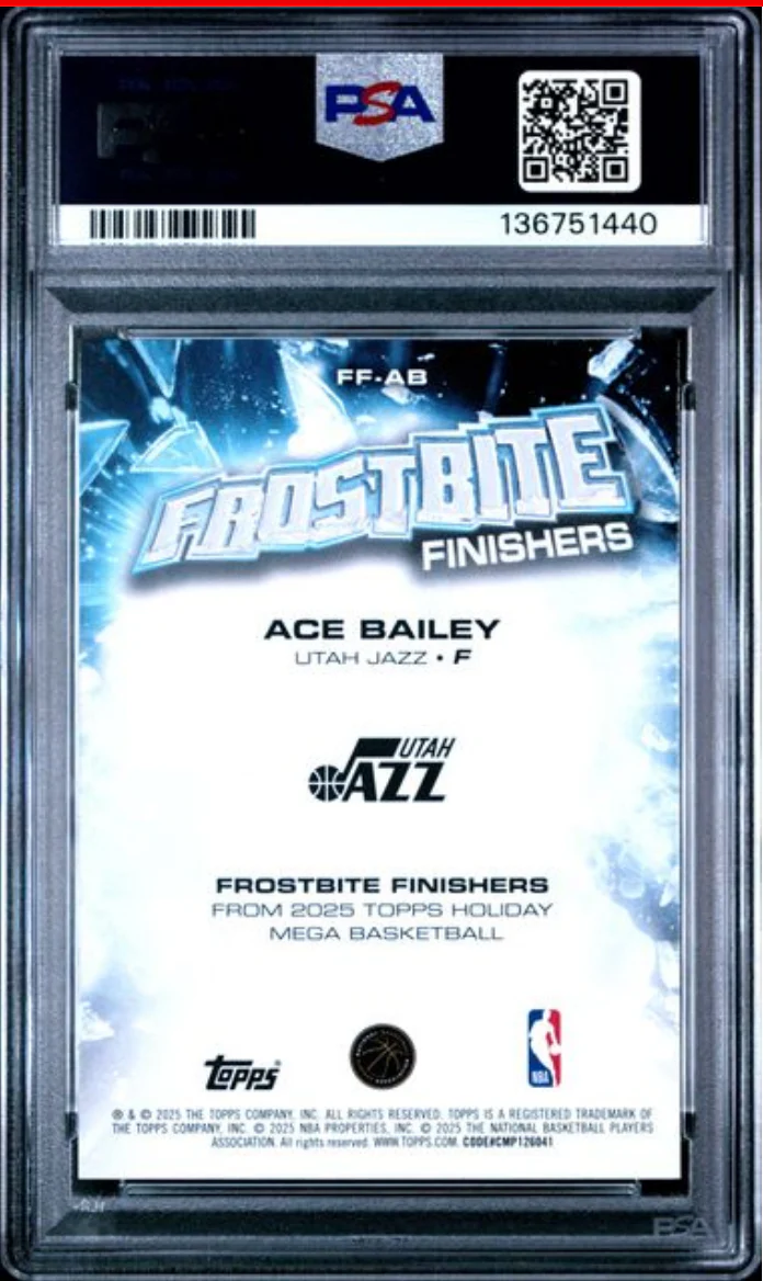 Graded 2025 Topps Holiday Ace Bailey #FFAB Frostbite Finishers Rookie RC Basketball Card PSA 10 Gem Mint - Image 2