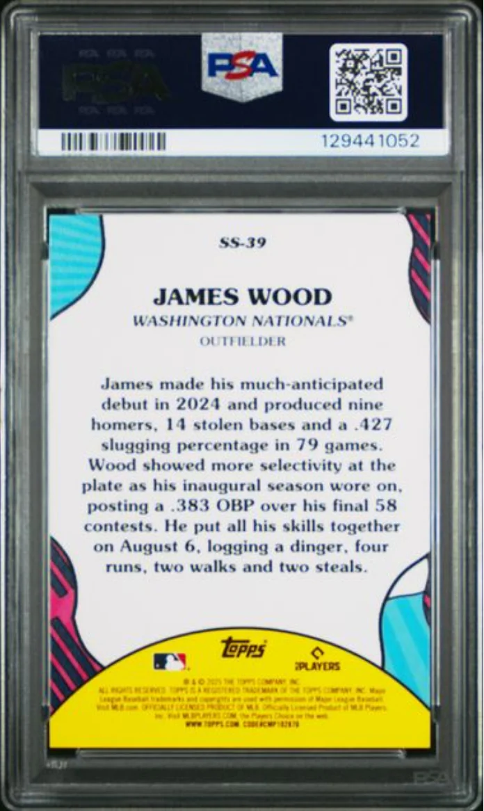 Graded 2025 Topps James Wood #SS39 Summer Superstars Rookie RC Baseball Card PSA 10 Gem Mint - Image 2