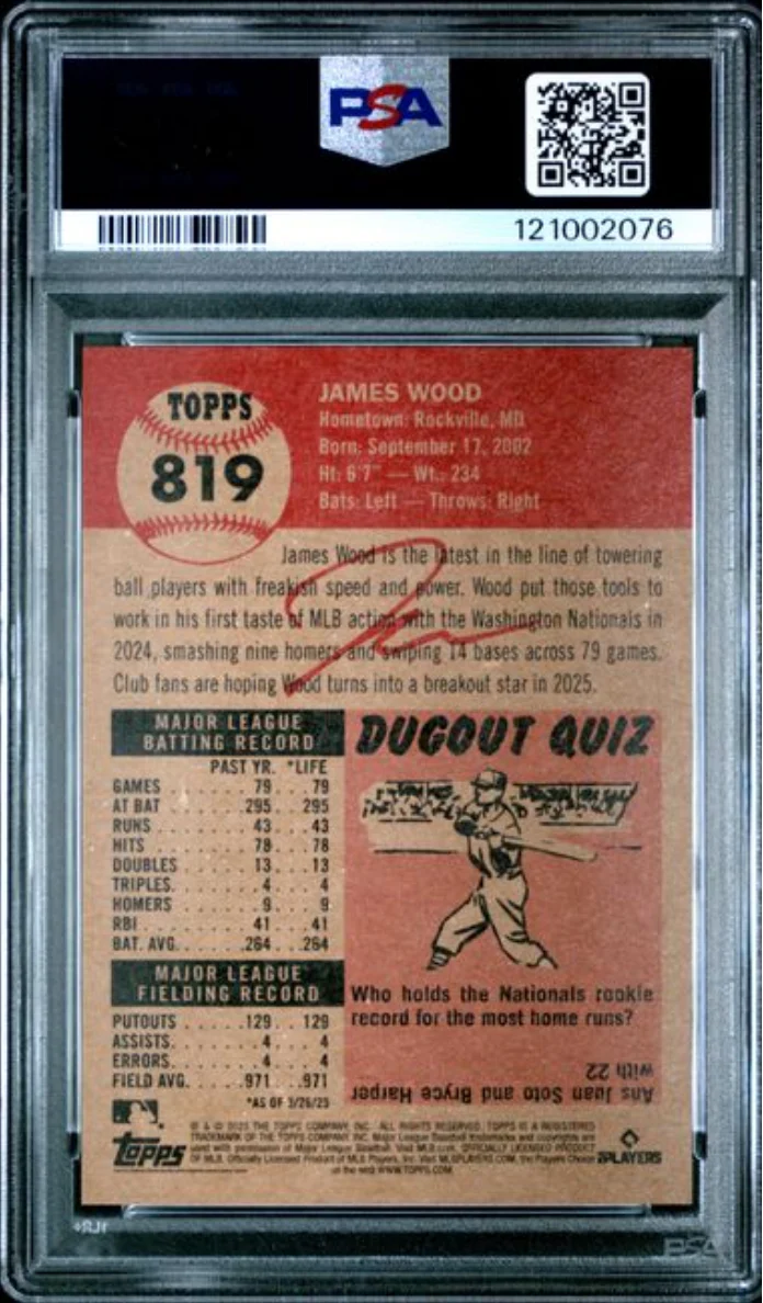 Graded 2025 Topps Living James Wood #819 Rookie RC Baseball Card PSA 10 Gem Mint - Image 2