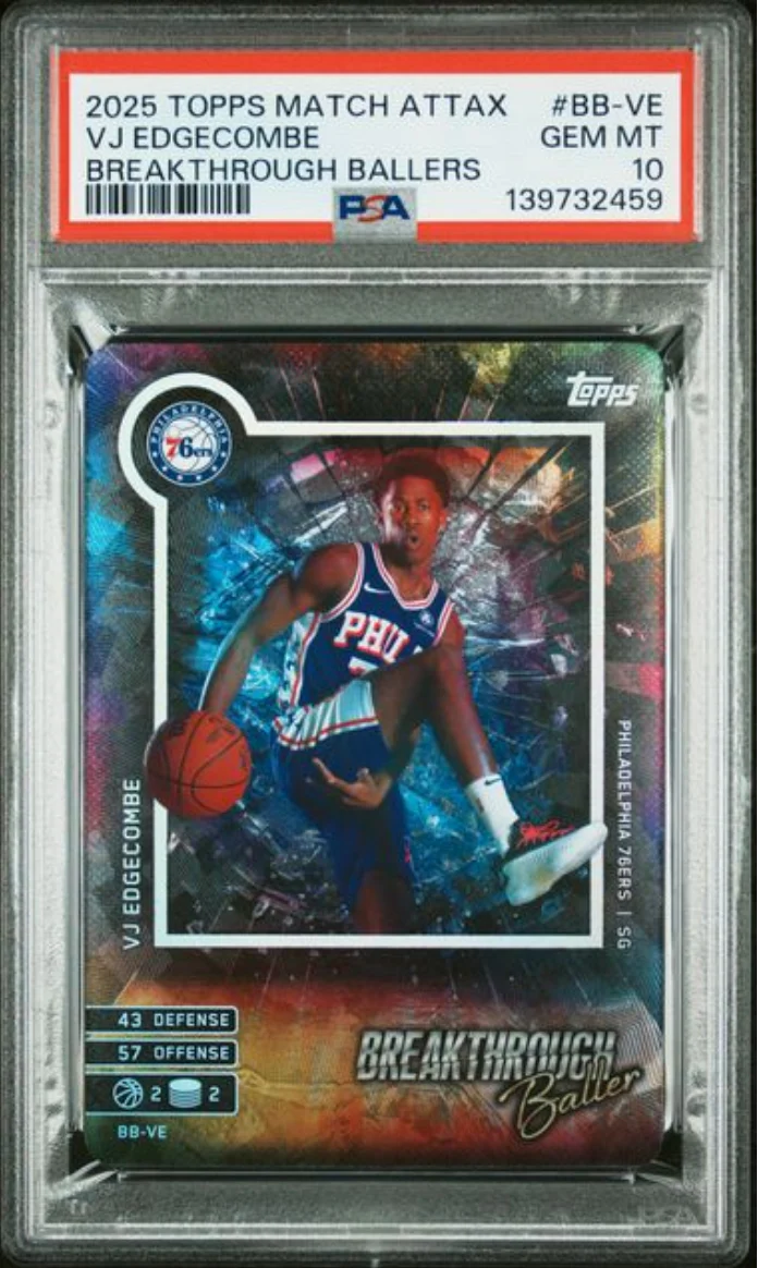 Graded 2025 Topps Match Attax VJ Edgecombe #BBVE Breakthrough Ballers Rookie RC Basketball Card PSA 10 Gem Mint