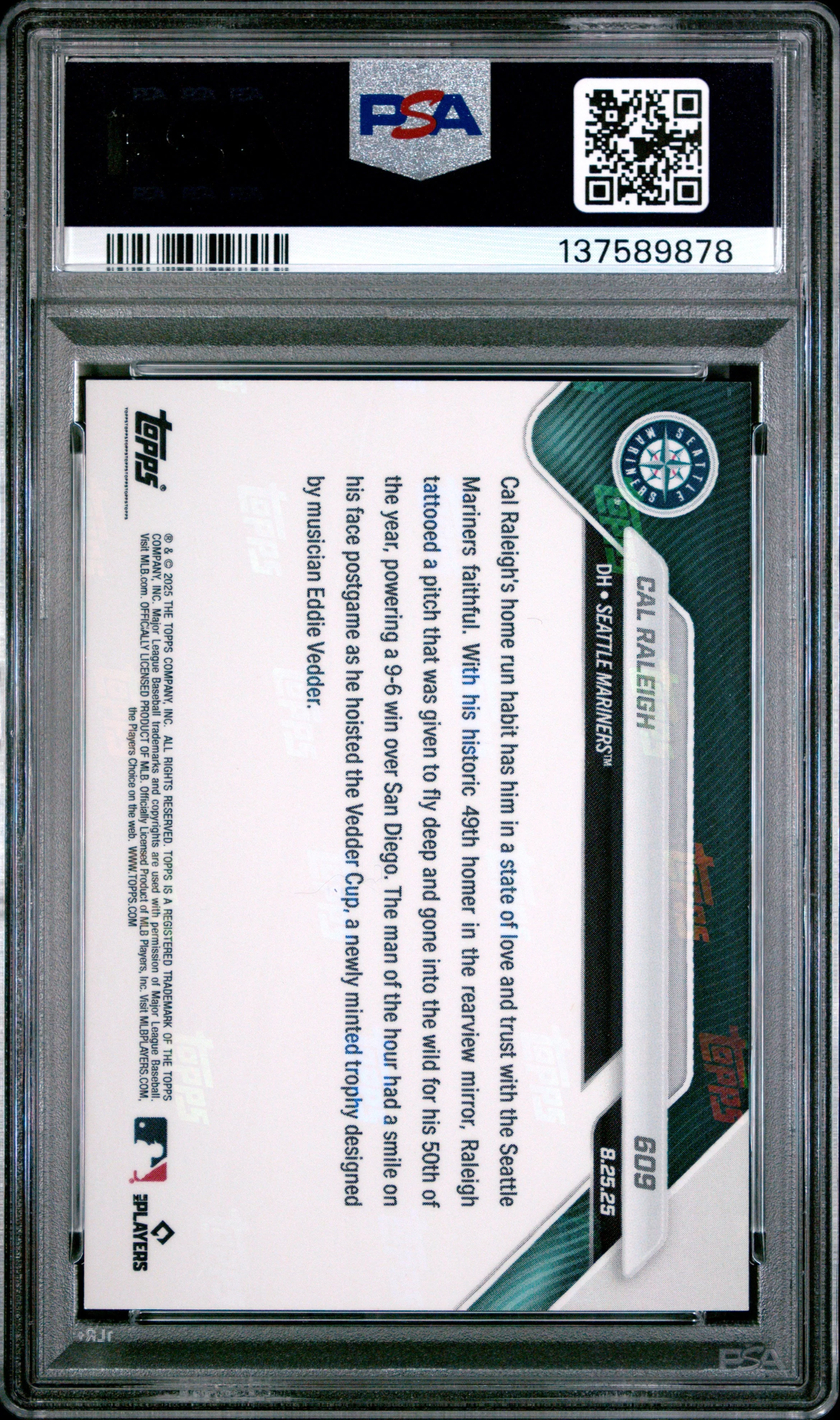 Graded 2025 Topps Now Cal Raleigh #609 Can't Find a Better Man! Crushes Historic 50th Home Run Baseball Card PSA 10 Gem Mint - Image 2